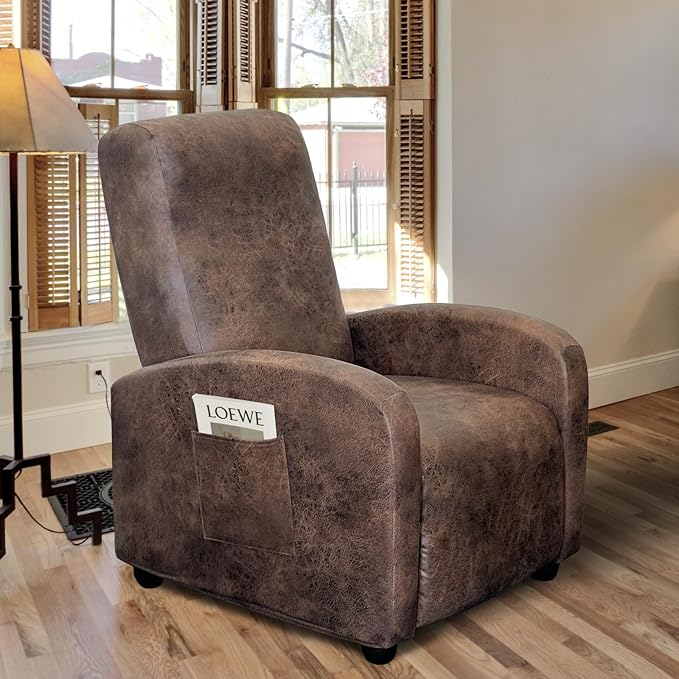 ANARACHON Recliner Chair Covers Leather Look Recliner Cover 4-Piece Slipcovers for Small Reclining Chair Furniture Protector for Kids Dogs Pets Spandex Fabric Washable (1 Small Seater, 02 Brown)