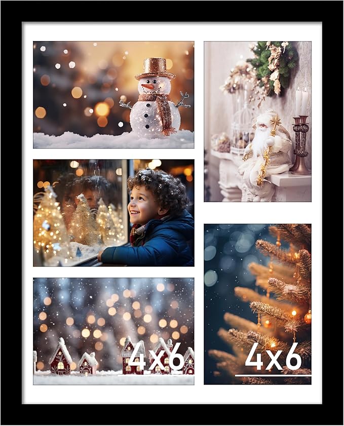 VIOLABBEY 11x14 Picture Frame, Fits Five 4x6 Photos with Mat or One 11x14 Picture without Mat for Wall or Tabletop, Black Collage Frame