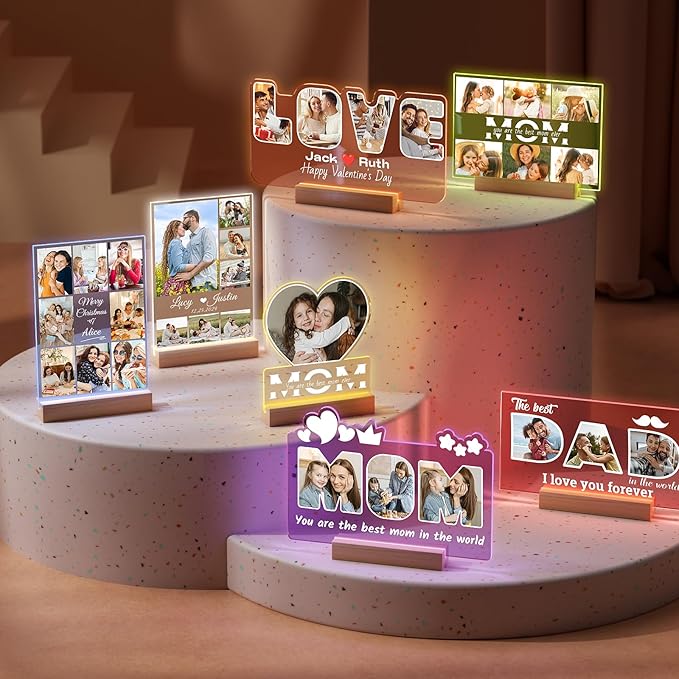 Personalized Gifts for Dad, Custom Picture Frames with Photo, Personalized Photo Frame with Night Light, Customized Birthday Gifts for Dad