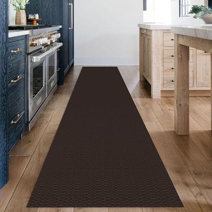 KOZYFLY Washable Runner Rug 2x12 ft Hallway Kitchen Runner Rugs with Rubber Backing Entryway Runner Indoor, Extra Long Carpet Runners for Hall Kitchen Entryway, Dark Coffee/Brown