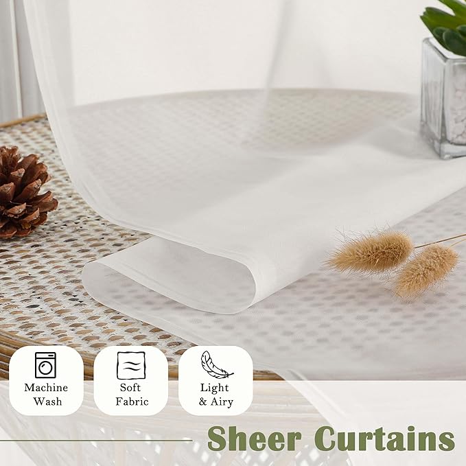 Lecloud Ivory Sheer Curtains 78 Inches Long 2 Pcs, Rod Pocket Light Filtering Bedroom Curtains for Living Room, Rustic Farmhouse Voile Window Drapes for Dining Room, Each Panel 59" W x 78" L