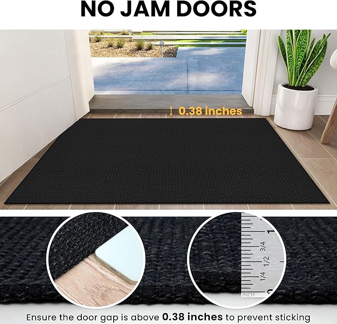 IOHOUZE Washable Runner Rug 3x10 Non Slip Rubber Backed Long Hallway Runner Entryway Runner Indoor, Kitchen Rugs Woven Cotton Floor Carpet for Hall Entrance, Black/Grey