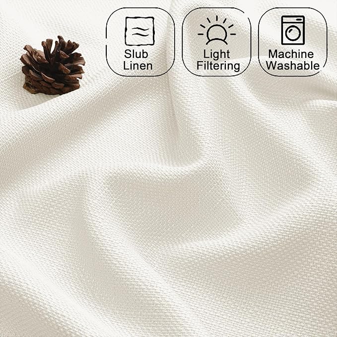 Chyhomenyc Short Curtains 36 Inch Length, Faux Linen Textured Small Kitchen Curtain, Light Filtering Yellowish Half Window Curtains for Basement Cabinet, Each 30x36 Inch, Cream???prev. Ivory???