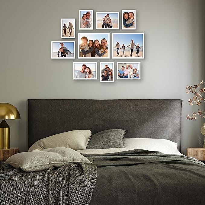 Americanflat Set of 10 Picture Frames with Shatter-Resistant Glass - Gallery Wall Frame Set with Two 8x10, Four 5x7 and Four 4x6 Frames - Streamline Collection - White