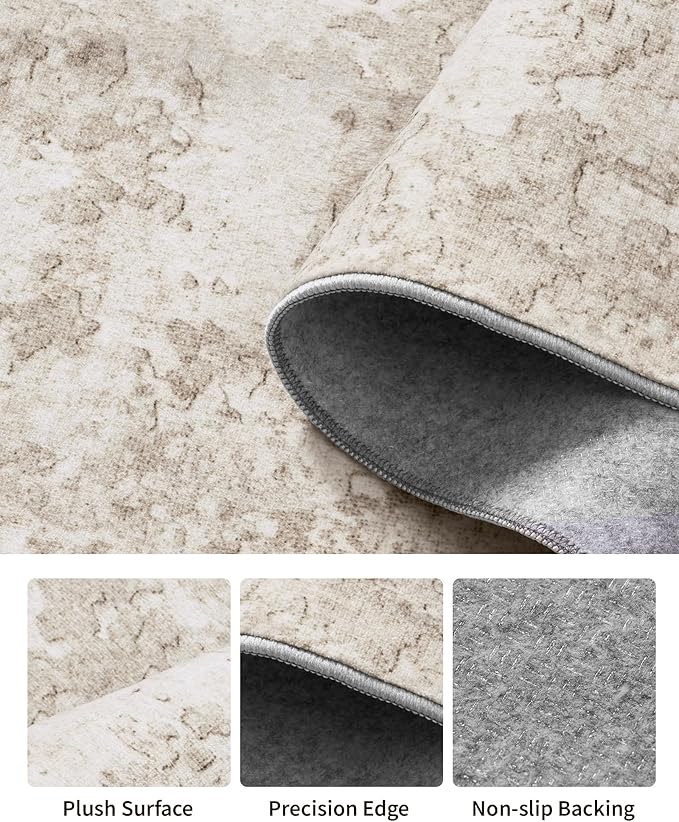Art&Tuft Non-Slip Runner Rug - 2'6"x14' Runner Rug Washable Low-Pile Rugs Runners, Soft Distressed Carpet Runner for Bedroom Bathroom Kitchen Laundry Living Room, Beige