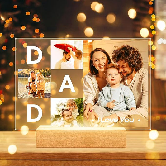 Personalized DAD Picture Frames, Customized Photo Frame with Night Light, Custom Picture Frames, Best Dad Ever Gifts, Personalized Birthday Gifts for Dad from Daughter Son Wife
