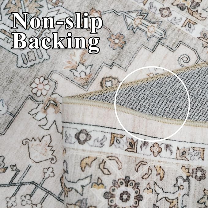 RUUGME Living Room 9x12 Rugs - Washable Large Boho Area Rugs for Stain Resistant Carpet Vintage Tribal Rugs for Bedroom Kitchen with Non Slip Backing Decor Floor Decoration Mat 9x12 Ivory