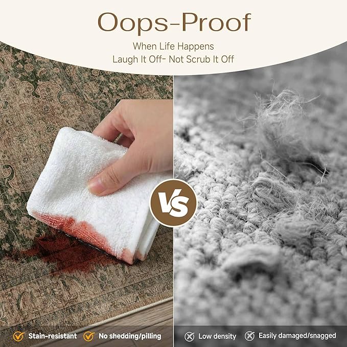 2x8 Washable Runner Rug Green Brown Vintage Non Slip Soft Low Pile Hallway Kitchen Rug Distressed Oriental Carpet for Laundry Bathroom Bedroom Living Room Home Decor