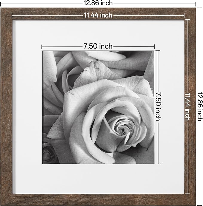eletecpro 12x12 Picture Frames Set of 9 with Mat for 8x8 Photos or without Mat for 12x12, Square Gallery Wall Decor Collage for Picture Display, Weathering Brown Frame Set for Wall Hanging