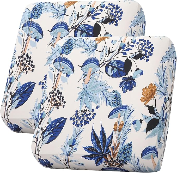 hyha Printed Couch Cushion Covers, Floral Sofa Covers Washable for 2 Cushion Couch, Stretch Pattern Outdoor Cushion Covers for Patio Furniture with Elastic Bottom(2 Packs, Mushroom Flowers)