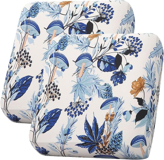 hyha Printed Couch Cushion Covers, Floral Sofa Covers Washable for 2 Cushion Couch, Stretch Pattern Outdoor Cushion Covers for Patio Furniture with Elastic Bottom(2 Packs, Mushroom Flowers)