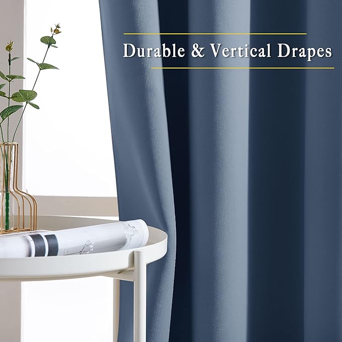 NICETOWN Stone Blue Curtains 96 inches Long, Grommet Thermal Insulated Blackout Curtains Privacy Window Treatments for Boys Room/Living Room, W46 x L96, 2 Panels