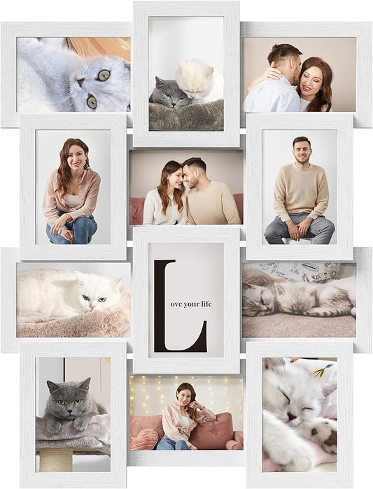 SONGMICS Collage Picture Frames, 4x6 for Wall Decor, Multi Family Photo for Gallery Decor, Hanging Display, Set of 12, Cloud White URPF026W01