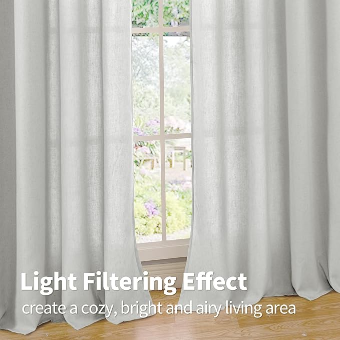 YoungsTex Grey Linen Curtains 63 Inch Length 2 Panels with Grommet for Living Room, Light Filtering Drapes No See Through Privacy for Bedroom, 52 X 63 Inch