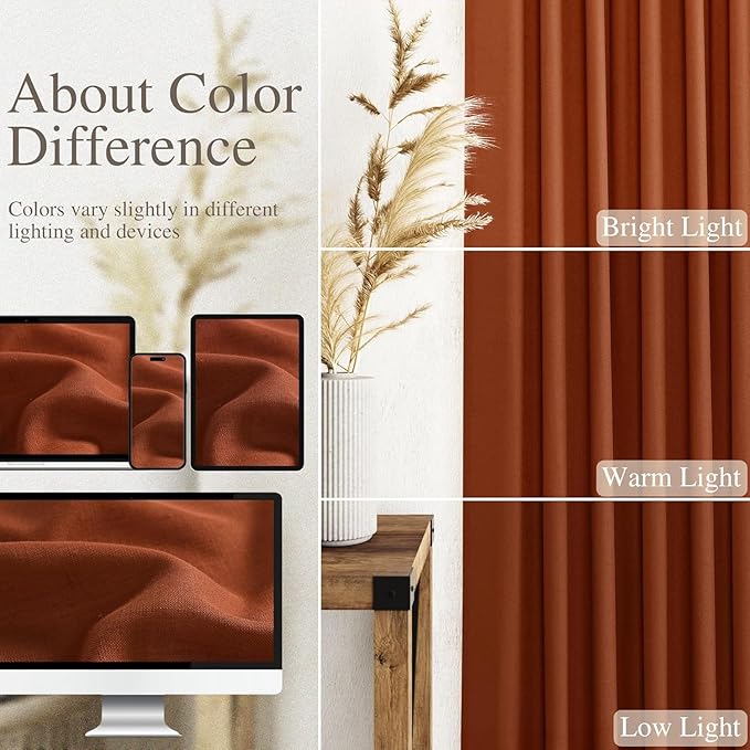 Nanspring Extra Wide Terracotta Curtains for Living Room 102 Inches Long Back Tab and Rod Pocket Linen Semi Sheer Farmhouse Boho Floor to Ceiling Curtain for Bedroom Office Luxury 100x102, 2 Panels