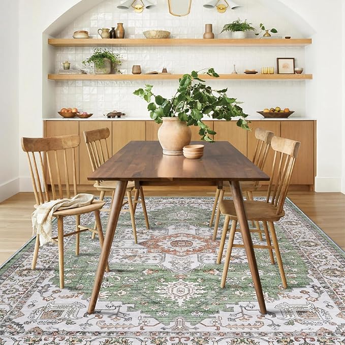 RUUGME Living Room 3x5 Area Rugs - Washable Lightweight Area Rug Stain Resistant Carpet Vintage Soft Rugs for Bedroom Kitchen with Non Slip Backing Home Decor Small Mat 3x5 Sage