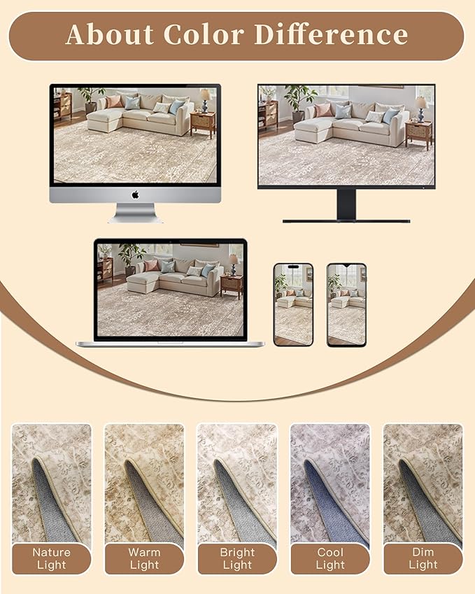 Madane Runner Rug 2x10 for Hallway, Kitchen Non-Slip Runner Rug with Rubber Backing, Vintage Soft Low Pile Throw Neutral Carpet Runner for Laundry Room Entryway Bathroom Bedroom (2 x 10, Beige/Brown)