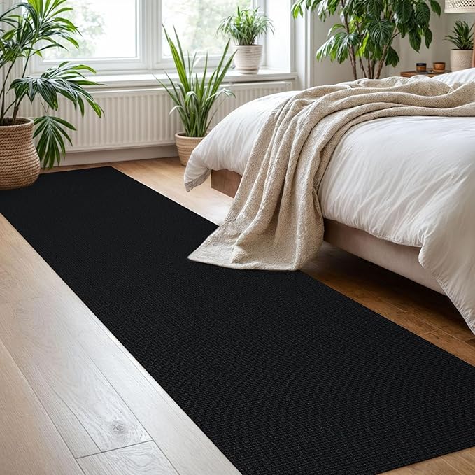 KOZYFLY Washable Runner Rug 2x8 Ft Runners for Hallways Non Slip Kitchen Runner Rugs Braided Cotton Entryway Runner Indoor, Carpet Runners for Hallway Entryway Bedroom, Black