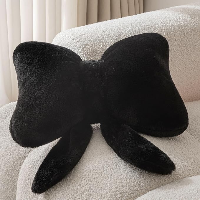 Throw Pillows Bow Pillow Butterfly Shaped Decorative Cute Pillows for Bed Sofa Home Decor,Black 14.5 * 12inch