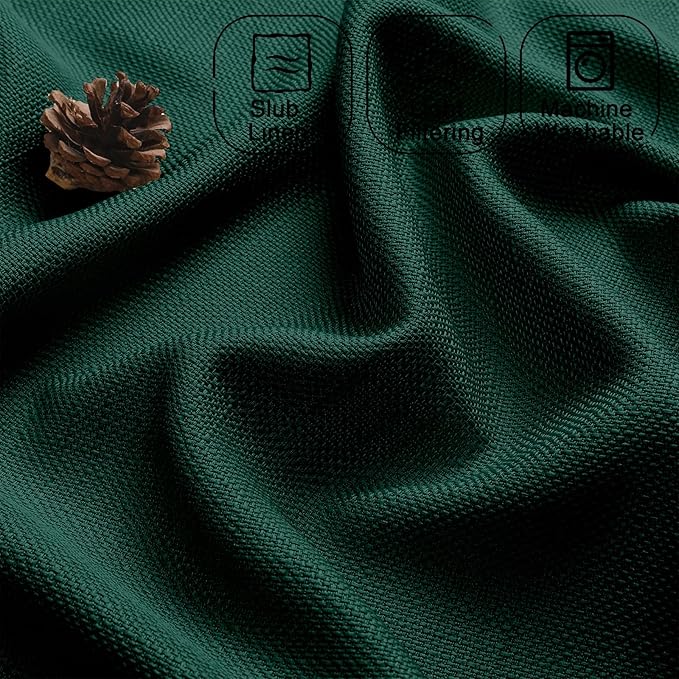Chyhomenyc Christmas 2 Panels Hunter Green Curtains 24 Inch Length, Faux Linen Textured Small Cafe Curtain Tiers, Light Filtering Short Camper Curtains for RV Window Bathroom, 30x24 Inch, 2PCS