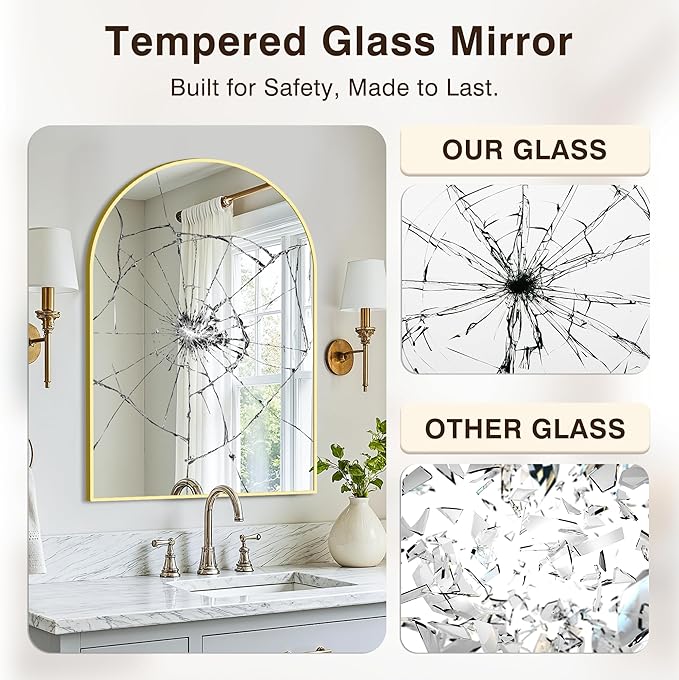 Vanity Bathroom Mirror for Wall, 2 Pack 30"x20" Arched Bathroom Mirror for Over Sink, Arched Metal Frame for Bedroom, Living Room, Entryway, Hanging or Leaning, Gold