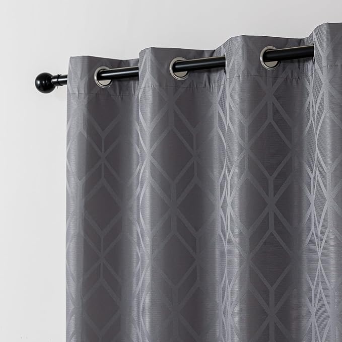 Amazon Basics Jacquard 2-Piece 100% Blackout Curtains, Living Room and Bedroom Drapes, Thermal Insulated Window Treatment, 52"x84", Grey