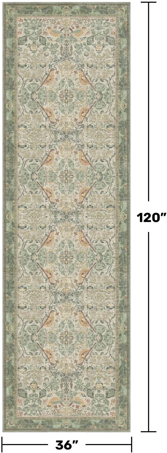 Sage Green10 ft Long Runner Rugs for Hallways - 3x10 Wide Kitchen Runners, Entryway Rug, with Flowers and Leaves, Washable Non Slip Low Pile Stain Resistant Vintage Style