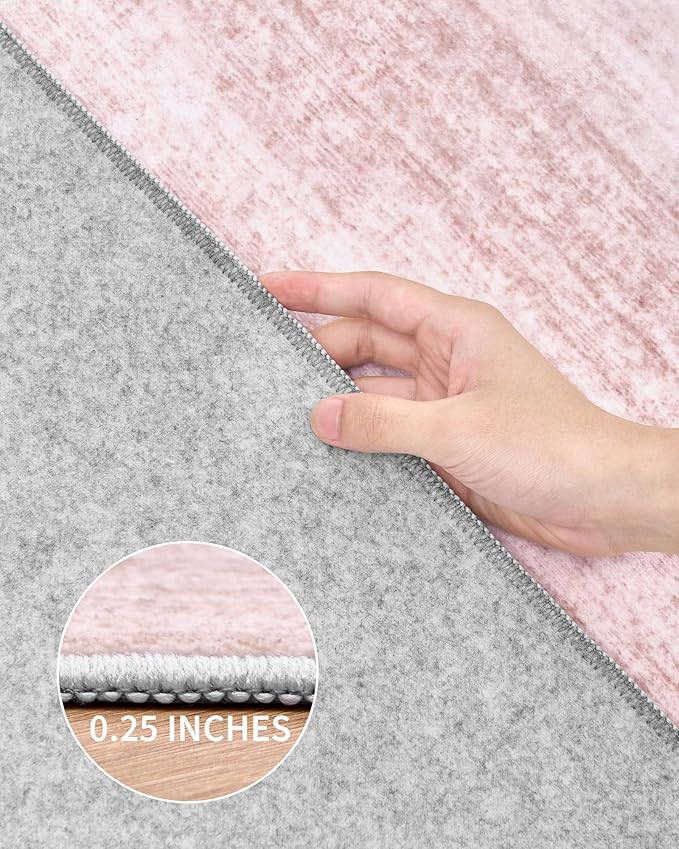 Art&Tuft Non-Slip Runner Rug - 2x5 Runner Rug Washable Low-Pile Rugs Runners, Soft Distressed Carpet Runner for Bedroom Bathroom Kitchen Laundry Living Room, Lightpink