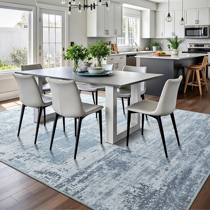 HOMORE Living Room Rug 6x9 Blue Area Rugs Non Slip Washable Rugs for Bedroom Dining Room Abstract Carpet for Farmhouse Kids Playroom Classroom Dorm