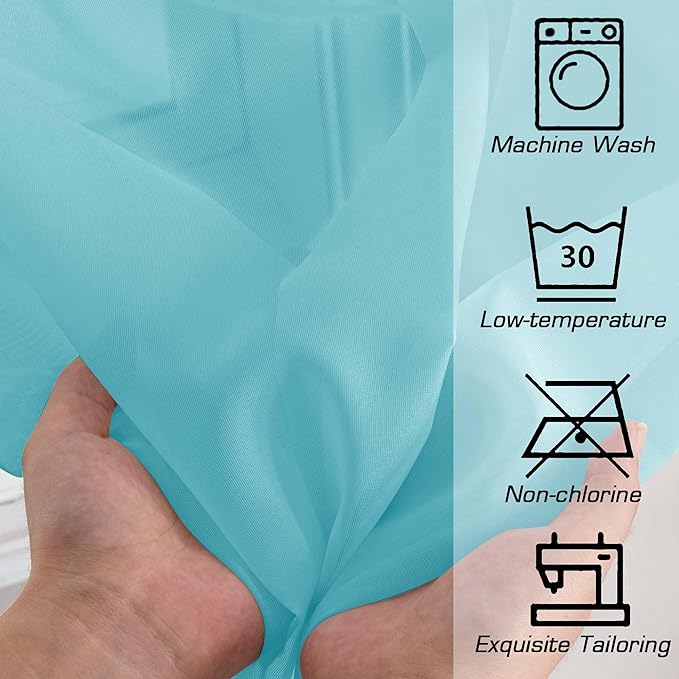 OWENIE Aqua Sheer Curtains 84 Inches Long for 2 Panels Set, Solid Light Filtering Voile Sheer Curtains for Living Room Bedroom, Modern Rod Pocket Aqua Curtain, 2 Pcs Total 84 Width 84 Long