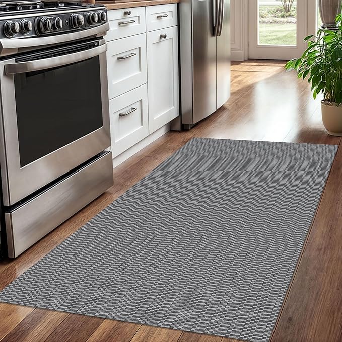 KOZYFLY Washable Entryway Rug 3x5 Ft Area Rugs Cotton Rubber Backed Throw Rugs Indoor Door Mat Kitchen Rugs Braided Floor Carpet for Front Entrance Kitchen Living Room, Grey/Charcoal Grey