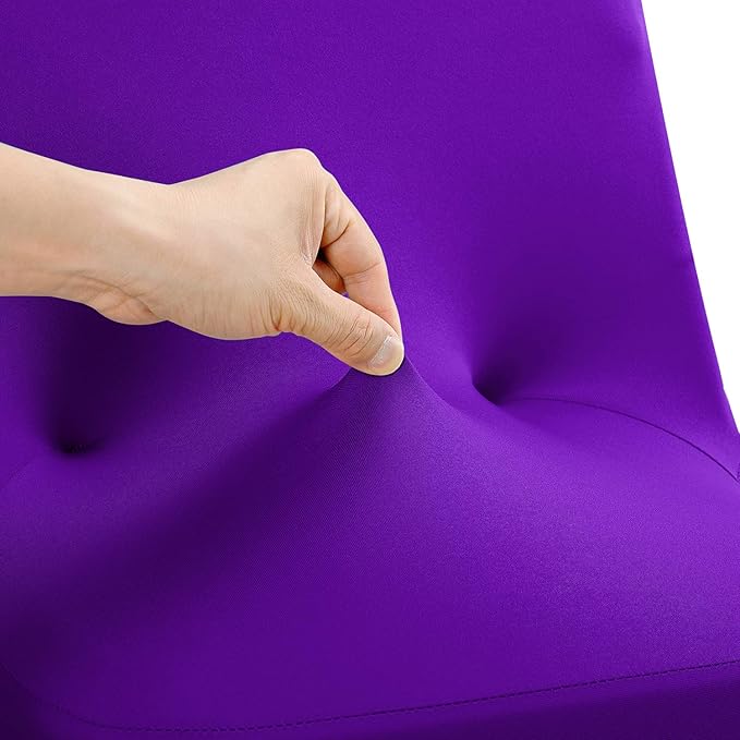Peomeise Stretch Spandex Folding Chair Cover with Open Back for Wedding Party Dining Banquet Event (Purple with Open Back,12pcs)