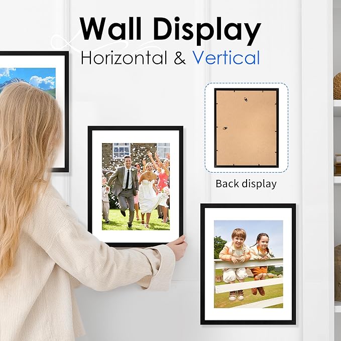 FIXSMITH 11x14 Picture Frame 2 Pack, Photo Frame with HD Plexiglass, Display Pictures 8x10 with Mat or 11x14 Without Mat, Black Picture Frames Collage Wall Decor, Gallary Wall Frame