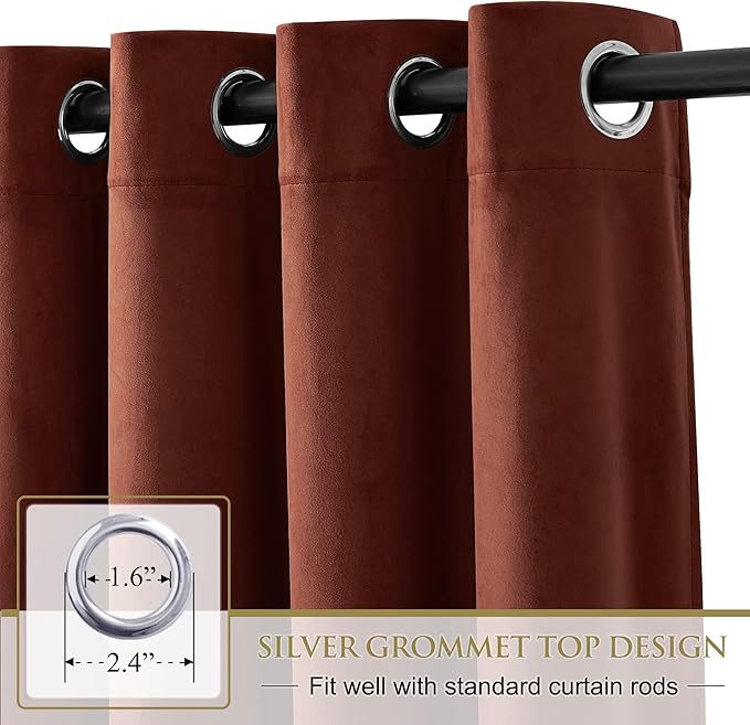 StangH Rust Velvet Curtains - 96 inches Grommet Sunlight Blocking Thermal Insulated Window Panels for Living Room/Guest Room/Baby Nersury/Closet, Rust, W52 x L96 inches, 2 Panels