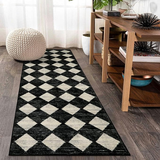 Lahome Zelie Washable Kitchen Runner Rug, 2x7 Black and White Hallway Bathroom Runner Rugs, Moroccan Trellis Soft Non Slip Stain Resistance Carpet Runners for Entryway Bedside