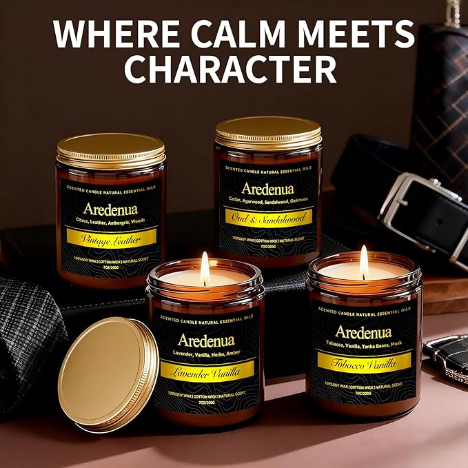 Tobacco Vanilla Candle - 7oz Soy Candle for Relaxation, Warm Masculine Scented Candle for Stress Relief, Cozy Home & Evening Gift - Hand Poured Candles Gift for Women & Men