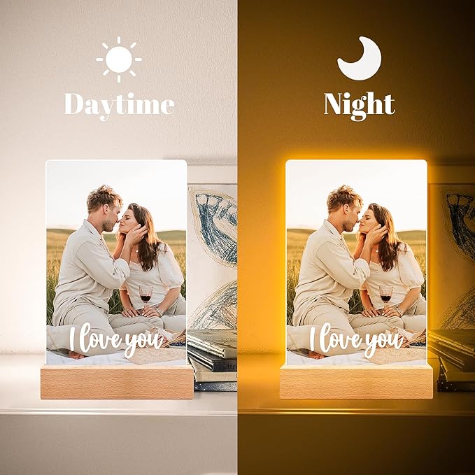 Personalized Picture Frame, Custom Photo Frame with Night Light, Custom Picture Frames, Personalized Anniversary Birthday Gifts for Women Men Her Him Girlfriend Boyfriend Couple