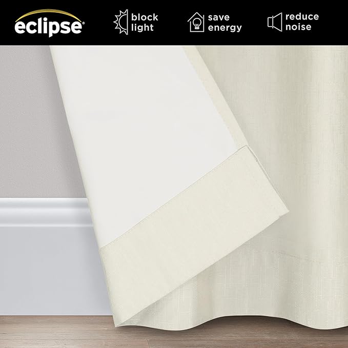 Eclipse Extra Wide Grommet Curtain, Kendall Sliding Patio Door Curtain Panel, Solid Textured Thermal Insulated and Noise Reducing Curtains, (1 Panel), 84 in Long x 100 in Wide, Ivory (Pack of 3)