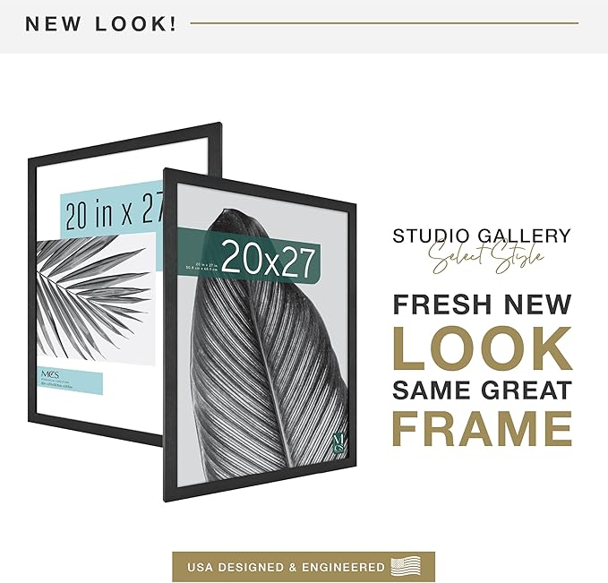 MCS Studio Gallery 20x27 Poster Frame Black Woodgrain Engineered Wood, Vertical & Horizontal Wall Hanging Large Picture Frame for Photos, Posters & Art Prints (2-Pack)