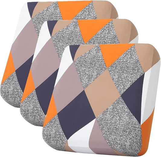 hyha Printed Couch Cushion Covers, Floral Sofa Covers Washable for 3 Cushion Couch, Stretch Pattern Outdoor Cushion Covers for Patio Furniture with Elastic Bottom(3 Packs, Colored Blocks)