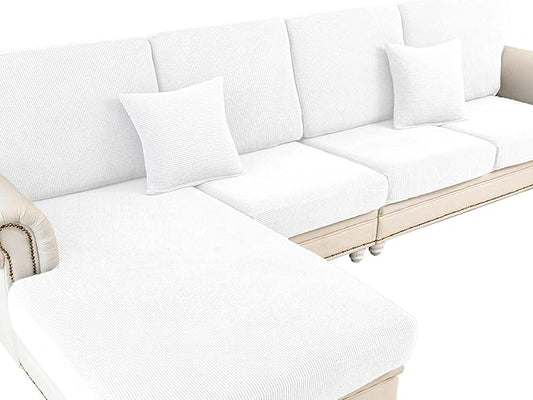 LA MEACK Couch Cushion Covers Seat Cushion Cover Stretch Couch Cover Separate Sectional Sofa Slipcovers Furniture Protector(3 Pieces for Seat or Sofa Backrest, White)