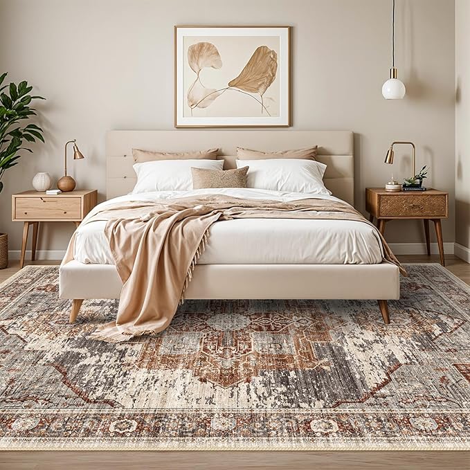 RUUGME Washable 10x14 Area Rugs - Large Rugs for Living Room Stain Resistant Carpet Vintage Rugs for Bedroom with Non Slip Backing Home Decor Floor Decoration Mat 10x14 Brick