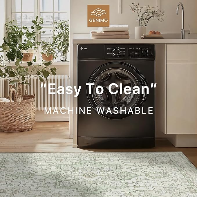 GENIMO Runner Rug for Hallways Machine Washable, 2'6''x10 Non Slip Boho Vintage Lightweight Washable Runners, Thin Floor Rugs for Entryway Hallway Bathroom Laundry Room Corridor, Oat Light