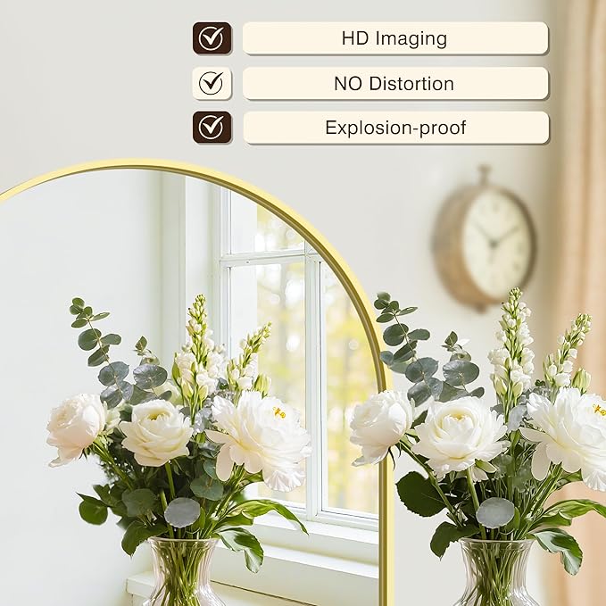 Vanity Bathroom Mirror for Wall, 2 Pack 36”x24” Arched Bathroom Mirror for Over Sink, Arched Metal Frame for Bedroom, Living Room, Entryway, Hanging or Leaning, Gold