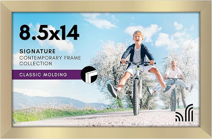 Americanflat 8.5x14 Picture Frame with Shatter-Resistant Glass - Signature Collection - Gallery-Style Frames Made of Engineered Wood - Photo Frame for Wall Display - Gold