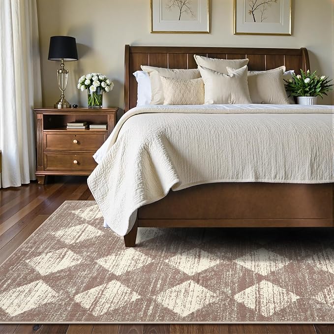 Lahome Zelie Machine Washable Rugs 6x9, Soft Beige Rugs for Bedroom Aesthetic Non Slip Living Room Rug Dining Room Carpet for Under Table, Moroccan Trellis Indoor Carpet for Dorm Apartment Playroom