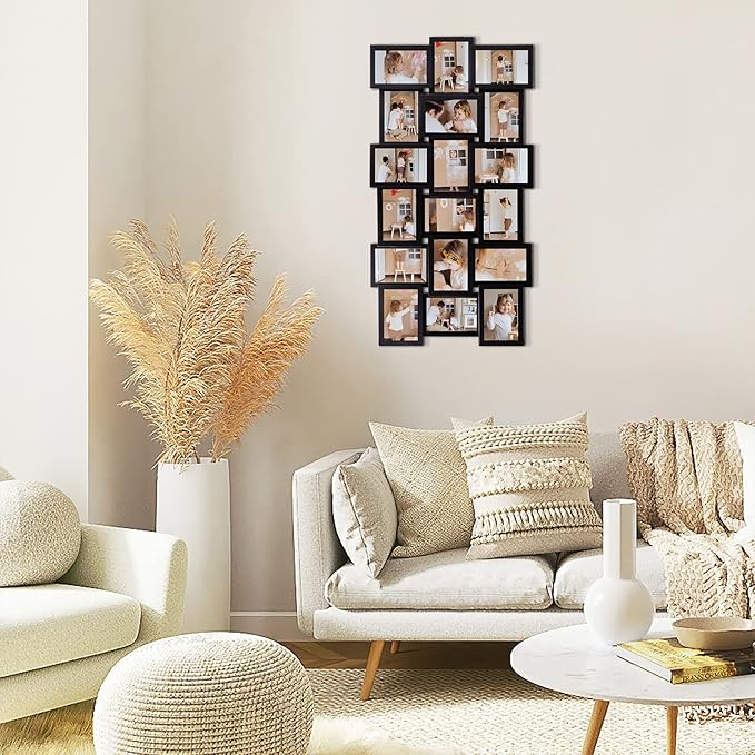HELLO LAURA - Photos Collage Frame for Wall 18 Opening Picture Frames in 4x6 Inch Photo Frames Collage for Wall Decor for Family Friends Gifts for Home Living Room - Classic Black