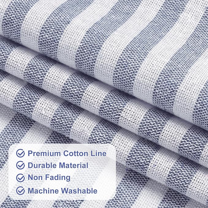 ASPMIZ Farmhouse Valances for Windows, Cotton Linen Kitchen Curtains Valances with Rustic Buttons, Blue Striped Window Valance for Living Room, Boho Valance Curtains for Bathroom, 52 x 18 Inches