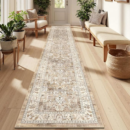 LOKHOM Washable Runner Rug, 2x12 Non-Slip Vintage Hallway Runner Rugs with Rubber Backing, Boho Soft Stain Resistant Distressed Kitchen Rugs Floor Carpet Runner for Hallway Entryway Laundry Bedroom
