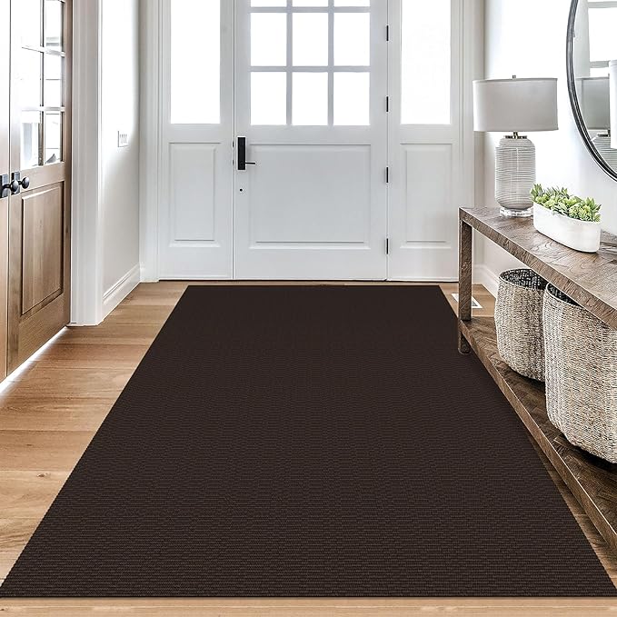 KOZYFLY Washable Area Rug 4x6 Ft Rubber Backed Rugs for Entryway Bedroom Throw Rugs Boho Entry Rug, Cotton Braided Floor Carpet for Dining Room Living Room, Dark Coffee/Brown